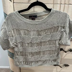 Beige short sleeve Crop Top, silky see through back, perfect for night out